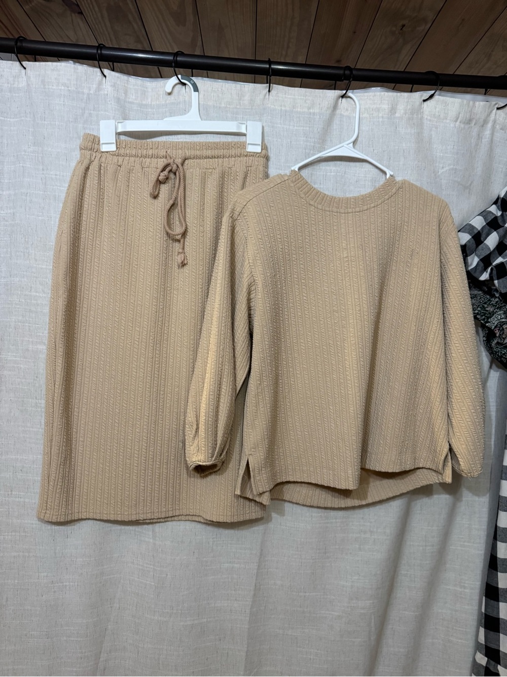 Women's Knit Drawstring Midi Skirt - Beige